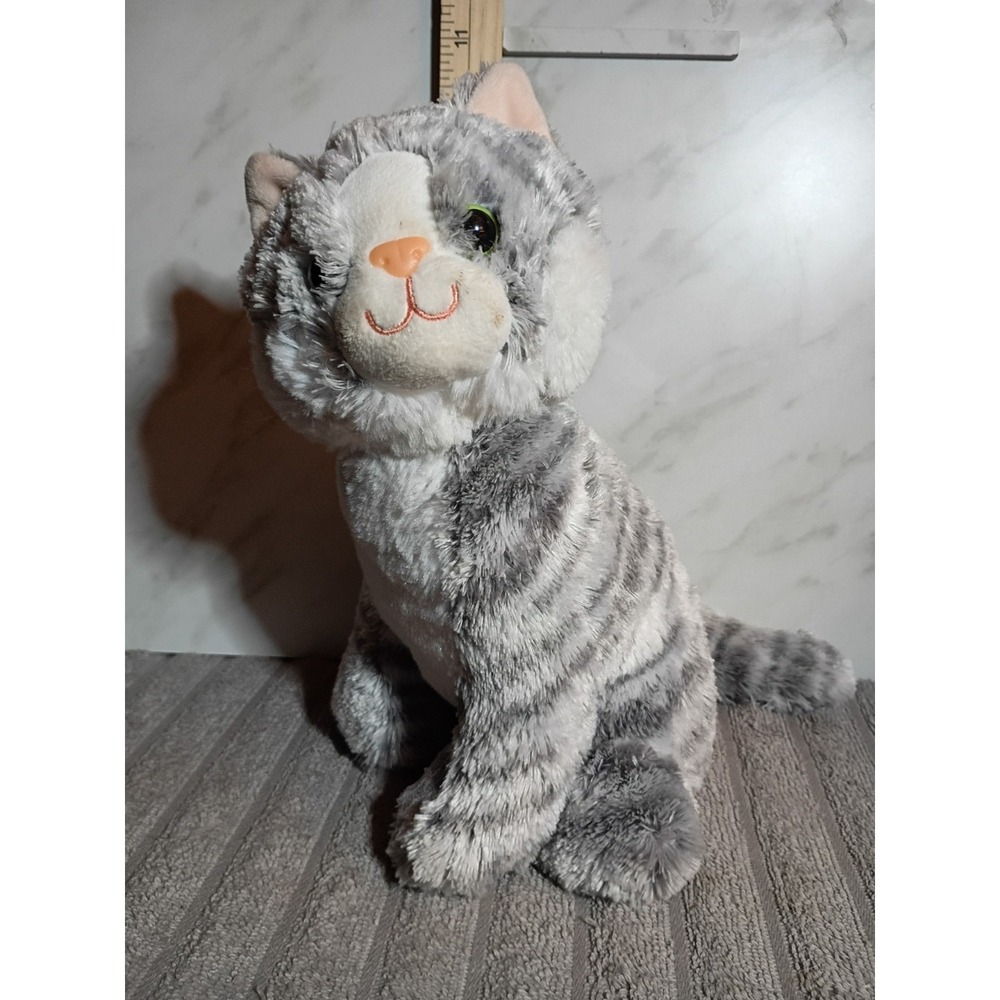 Melissa & Doug Grey Tabby Cat Plush Stuffed Animal Sitting Kitty Grey White 11"
